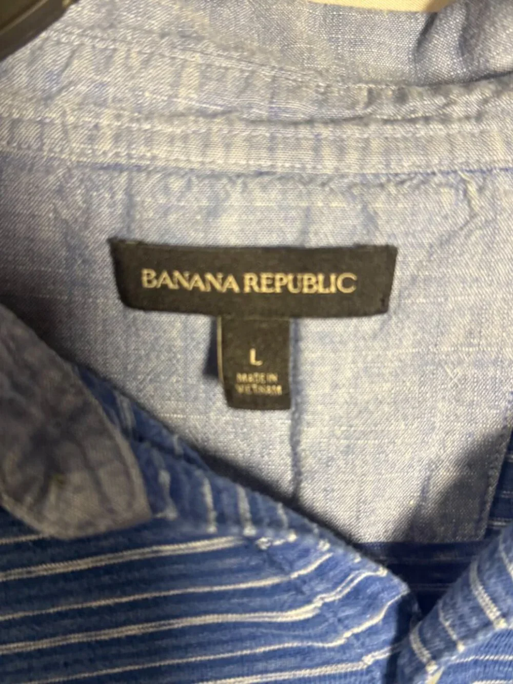Banana Republic Men’s Large Blue Striped Short Sleeve Polo Shirt Linen Blend